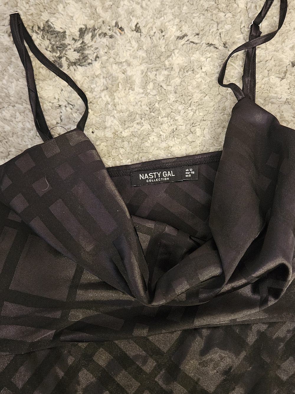 NASTY GAL Black Satin Cowl Neck Slip Dress